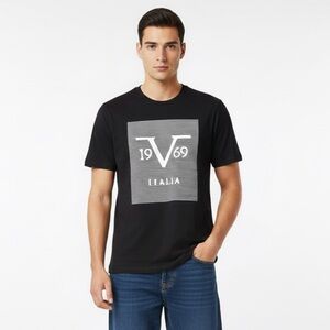 19V69 Italia Men's Logo T-Shirt - Black, Size 2XL - Abbigliamento Sportivo NWOT